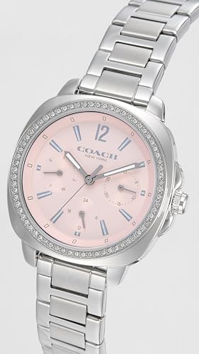 Image of Coach Kitt Qtz Multifunction Blush Tonneau Dial Women's Watch|Stainless Steel Material|Silver Color Band - 14504392