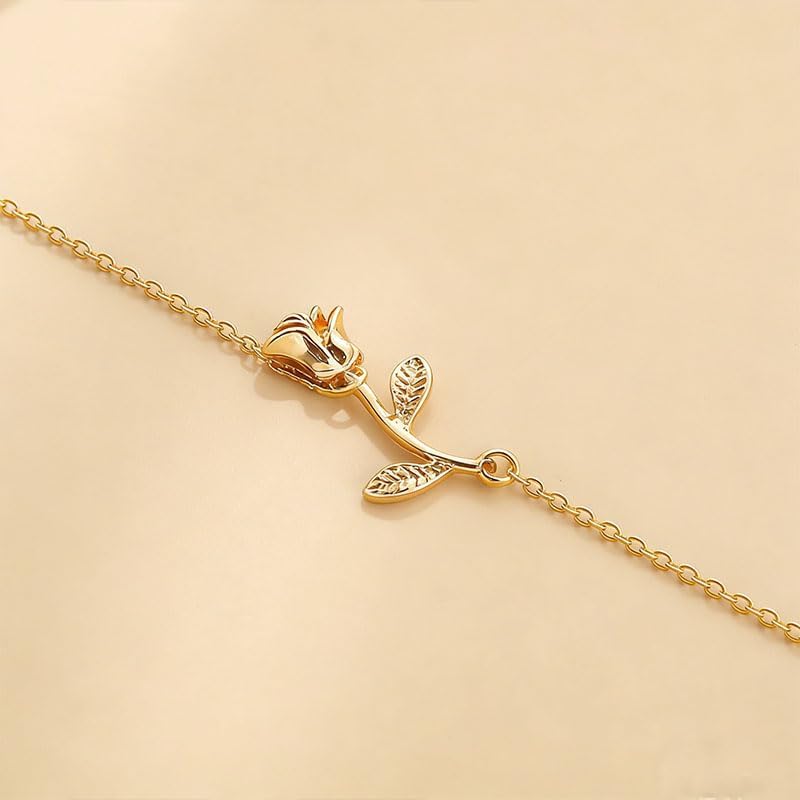 ONLYJUMP 3Pcs 3D Rose Jewelry Sets for Women Plated Gold Silver Drop Earrings Necklace Bracelet Stainless Steel Elegant Romantic Gift for Wedding Birthday Valentine's Day - Image 6