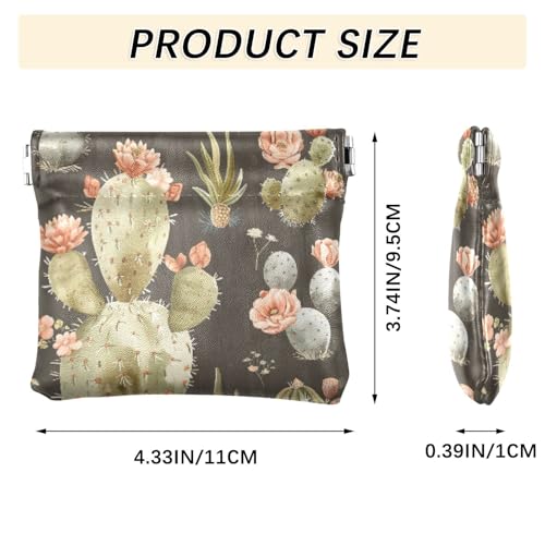 Watercolor Cactus Coin Purse Leather Pouch Change Purse, Squeeze Coin Pouch for Cards, Keys & Lipsticks, Unisex2