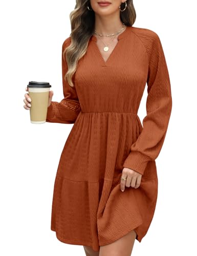 CMTOP Strickkleid Damen Herbst Elegant Kleider Langarm V-Ausschnitt Pulloverkleid Herbstkleid Gestrickt Freizeitkleider Elastische Hohe Taille Tunika...