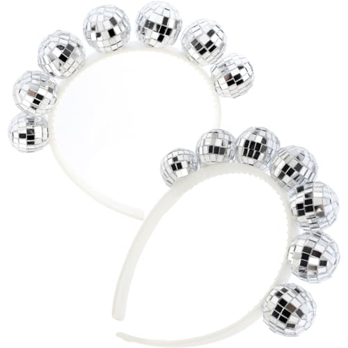 NODG 1970s Disco Ball Headband - Vintage Mirror Ball Silver Head Boppers for New Years Eve Costume Accessories