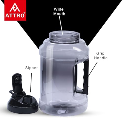 Image of ATTRO Prime Jumbo Gym Water Bottle, Leak-Proof-Set of 2-Grey-3L