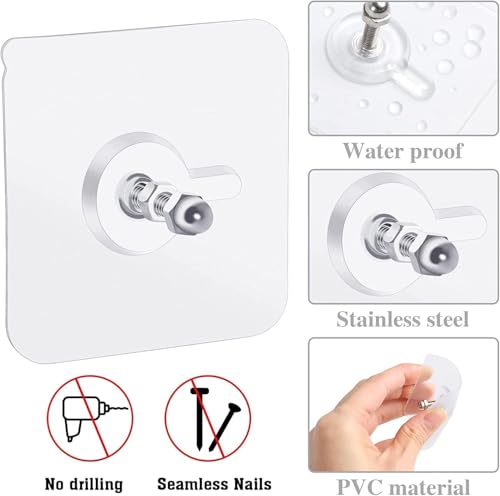 Image of 10 Pcs Stainless Steel PVC ABS Nail Free Adhesive Wall Hooks Heavy Duty Self Adhesive Hook Waterproof Non-Trace No Drilling Hanging Hooks for Kitchen Bathroom Home Wall Decoration Storage