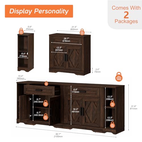 Image of WAMPAT Large Farmhouse Entertainment Center with Drawers for 85 inch TV