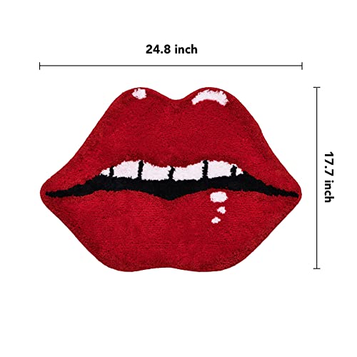 Panstar Red Lips Bathroom Rug, Cute Lips Bath Mat Non Slip Lips Shaped Absorbent Bathtub Rug Bathroom Plush Shower Rugs, Valentine's Day Bath Mat #TOP3