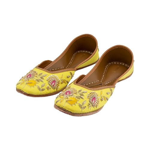 Image of KORAKARI Women's Traditional Ethnic Amber Punjabi Jutti, Leather Flat Comfortable Mojaris for Girls