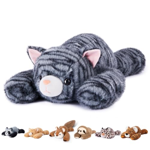 Image of Niuniu Daddy Black Tabby Weighted Stuffed Animal Cat Plush Pillow for Kids | 20 in 3.3 lbs, Heavy sensory lap pad, lying body pillow for sleeping, machine wash, huggable gift, cute plushies