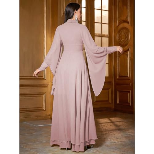 Image of TOLEEN Casual Dresses for Women Long Sleeve Flowy Swing Chiffon Maxi Dresses Pink, X-Large
