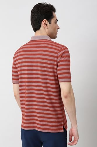 Image of Peter England Men's Cotton-Polyester Blend Striped Polo T-Shirt | Casual Wear | Durable & Trendy Regular Fit