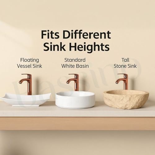 Image of BASSINO 12 Inch Brass Table Top Wash Basin Tap /Stylish Extended Tall Body Pillar Cock /Faucet for Smooth Operation /Long Pillar Cock(Rose Gold)