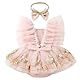 FYMNSI Baby Outfit 1 Geburtstag M?dchen, Neugeborenes Fotoshooting Kleidung Blumen Stickerei T?ll T?t? Prinzessin Partykleid Festliches Festkleid Bodykleid Hochzeit Kleinkinder Sommer Rosa 6-12 Monate