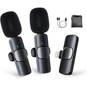 Moman Microfono Lavalier Wireless, CP1X(A) 2,4 GHz 2TX Mic Senza Fili Doppio Microphone con Interfaccia Lightning per YouTube Tiktok Vlog, Microphone-Wireless-Lavalier-iPad-iPhone 14/13/12/11