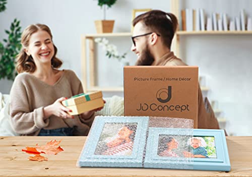 JD Concept Vertical Horizontal Combo, Double 5x7 Soft-Blue Wood Foldable Picture Frame, Opening 4.5x6.5, Portrait and Landscape View