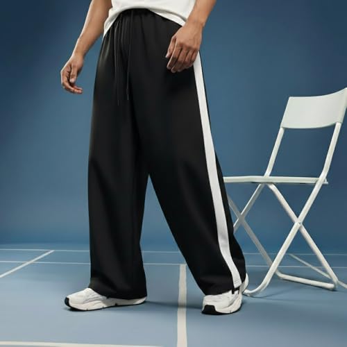 Image of dockstreet Straight Wide fit Long Length Open Bottom Jogger for Men /Trending Multi Pocket Style, Relaxed Casual Pants for Men