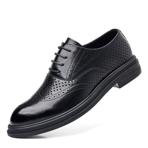 Men’s Summer Hollow Out Leather Brogue Shoes Breathable Formal Business Dress Shoes with Height Increase for Wedding Groom