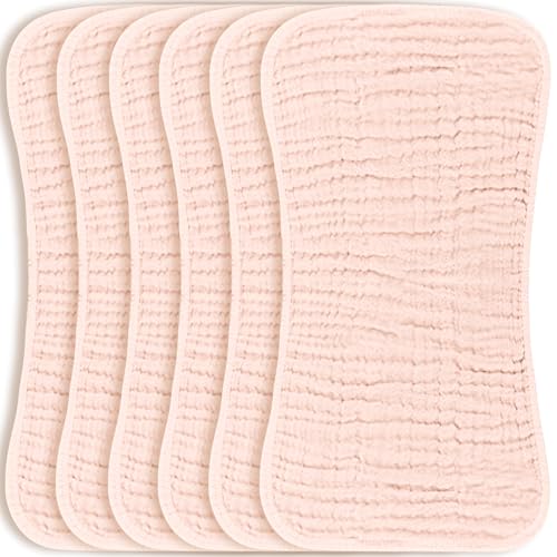 Image of Konssy Muslin Baby Burp Cloths Sets for Unisex- 6 Pack Large 100% Cotton Burping Clothes for Newborn, Baby Girls and Boys Pink