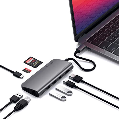 Satechi Aluminum Type-C Multimedia Adapter with 4K HDMI, Mini DP, USB-C PD, Gigabit Ethernet, USB 3.0, Micro/SD Card Slots - Compatible with 2020/2018 MacBook Air, 2020/2019 MacBook Pro (Space Gray)
