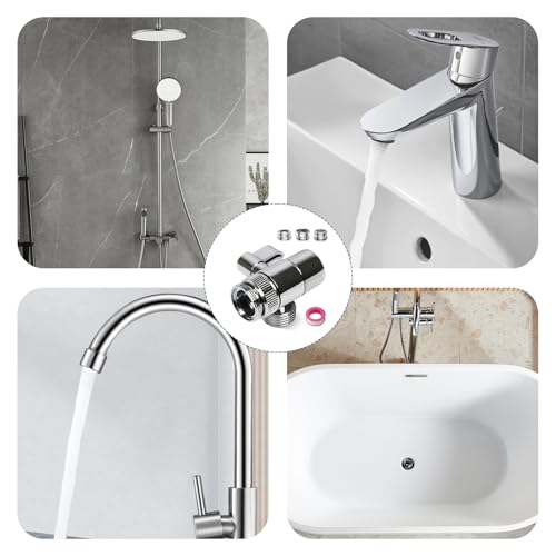 3 Wege Wasserhähn Umschaltventil, 3 Wege Umschaltventil Diverter Ventil Messing mit Adapter für M22 M24 G1/2 Wasserhähn für Küche Bad Duschsystem Waschbeckenbrause