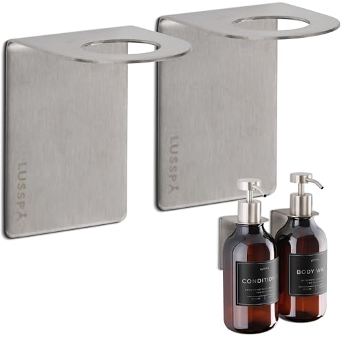 Wall Mount Soap Dispenser Holder, 2 Pack – 304 Stainless Steel, 2.95"×1.97"×2.56", 1.1" Neck Fit, No-Drill Peel & Stick Adhesive, Rustproof, Fits LUSSPA Bottles (Brushed Silver) - image 5