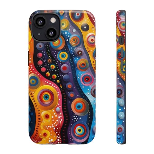 Coque iPhone 13 rigide brillante au design artistique circulaire