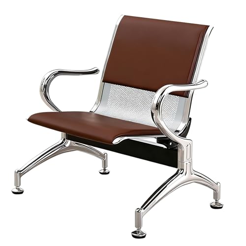 JINGSHIQIAOPL 1 Seat Waiting Chair with Back and Arms, PU Side Chairs for Office With Metal Frame for Hospital, Office, Clinic, Bank, Lobby(Brown)