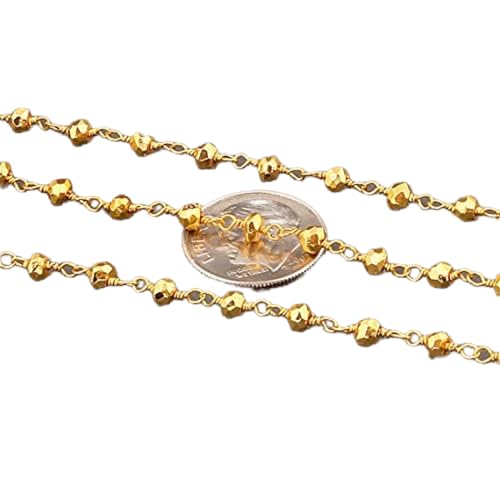 Chaîne rosaire en pyrite dorée 3.5mm et fil plaqué or pour bijoux chics