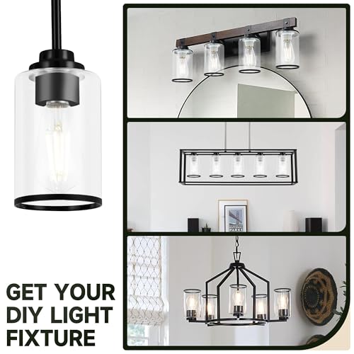 Image of Clear Glass Light Shade with Black Trim - 1-5 /8 inch Fitter Opening - Replacement for Chandeliers, Wall Sconces, Pendant Lights，Vanity & Ceiling Lights - Morden Style Decor (4 Pack)