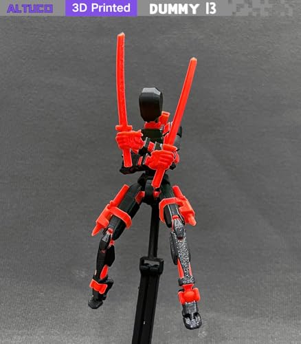 (Assembly Completed) 5.5 Inch 3D Printed T13 Action Figure with Multiple Accessories, Multi-Jointed Movable Red Dummy 13 Toy