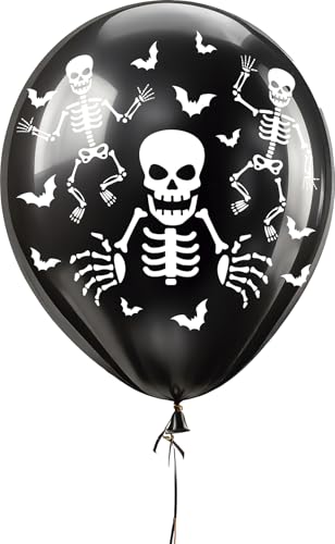 FIESTAS GUIRCA | 10 Globos Esqueleto (30 cm) - Decoración de Halloween y Fiestas de Disfraces - Ideal para Celebraciones de Fantasmas y Eventos Temáticos - Negro