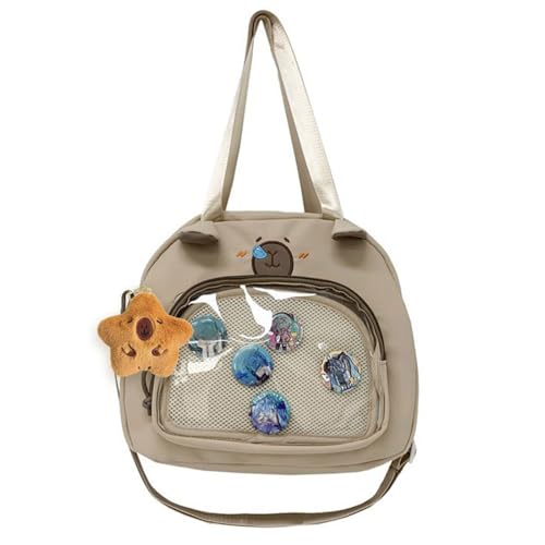 Pink Capybara Ita Bag for Women Cute Animal Backpack with Cartoon Charm Y2K Large Capacity for Daily Essentials (Khaki)