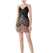 Madam Uniq Women's Sequin Dress Strap Deep V Neck Cocktail Dresses Club