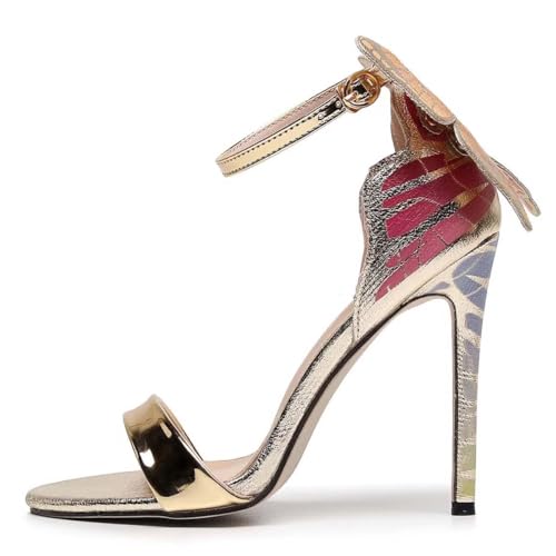 Women's Gold Sparkly Stiletto Heels - Butterfly Back Open Toe Ankle Strap Dress Sandals, Sexy High Heel Pumps for Party Wedding Evening Prom2