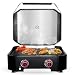 cozze® Plancha Gasgrill 600 mit Deckel | 2 Brenner | Wendeplatte aus Gusseisen | LED-Drehregler mit Leuchtanzeige | Inkl. Schlauch & Regler | 50 mbar | 65 x 57 cm