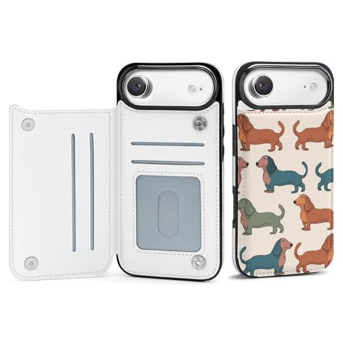 Étui portefeuille iPhone 17 teckel avec porte-cartes anti-choc