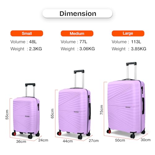 Image of Nasher Miles Golden Gate Hard-Sided Polypropylene Luggage Set of 3 | 55cm, 65cm & 75cm | 8 Wheels Small, Medium & Large Trolley Bag for Travel | Suitcase Purple & Dark Purple