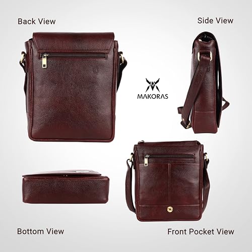 Image of Unisex Genuine Leather Messenger Sling Bag - Stylish Crossbody Shoulder Bag for Men & Women - Compact Travel & Office Satchel with Adjustable Strap