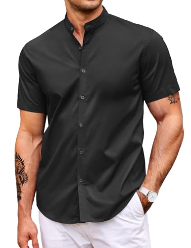 COOFANDY Muscle Fit Dress Shirts for Men Banded Collar Casual Button Down Shirts
