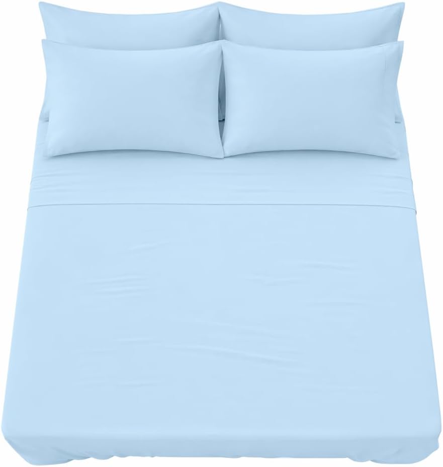 Shreem Linen 6 Piece Queen Sheet Set - 100% Egyptian Cotton Sheets, Hotel Luxury Bedding, 18" Deep Pocket, Cooling Soft Breathable Bed Sheets with 4 Pillowcases, Light Blue Solid