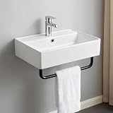 Lavabo in ceramica con portasciugamani, lavabo sospeso, con nano-rivestimento, 55 x 31 cm, bianco