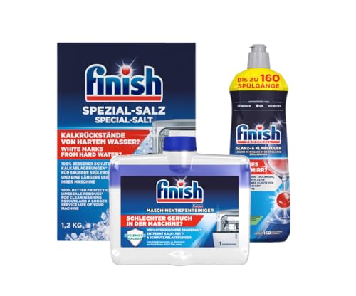 Finish Set de cuidado para lavavajillas – abrillantador 800 ml, sal especial 1,2 kg, limpiador profundo de la máquina 250 ml