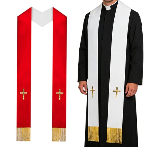 Gcerfby Priest Stol, med dubbelsidig traditionell kyrkutrustning med tofs - vuxen präster bröllop stal | för dopceremoni begravningsbekräftelse