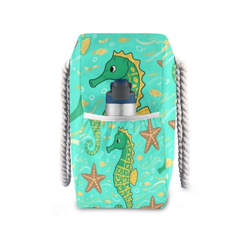 OTVEE Green Seahorses Pattern Beach Bags for Women Ladies Large Canvas Tote Shoulder Bag Waterproof Travel Bags for Gym Swim Pool Camping3