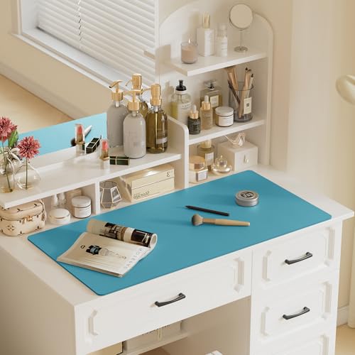 Image of Aothia Faux Leather Desk Mat - Large Mouse Pad, Non-Slip PU Leather Blotter, Waterproof Writing Surface for Office and Home (Turquoise, 47.2 inch x 23.6 inch)
