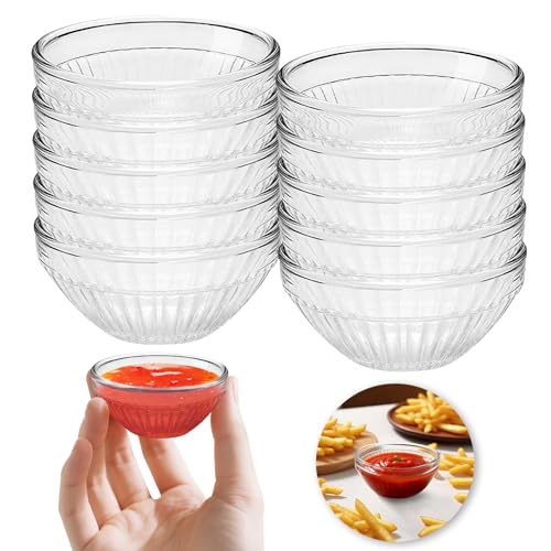 Ferenando 10er-Set Glasschalen Kleine Ø 7.5cm 75ml für Dips, Dipschalen Set Glas Rund, Kleine Schälchen für Dips, Konfitüre, Marmelade, Saucen, Toppings, Gewürze & Soßen Mini Glasschälchen (75ml)