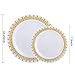 WDF 60PCS Heavyweight White with Gold Rim Wedding Party Plastic Plates,Dinnerware Sets.30-10.25inch Dinner Plates and 30-7.5inch Salad Plates (White/Gold Forest)
