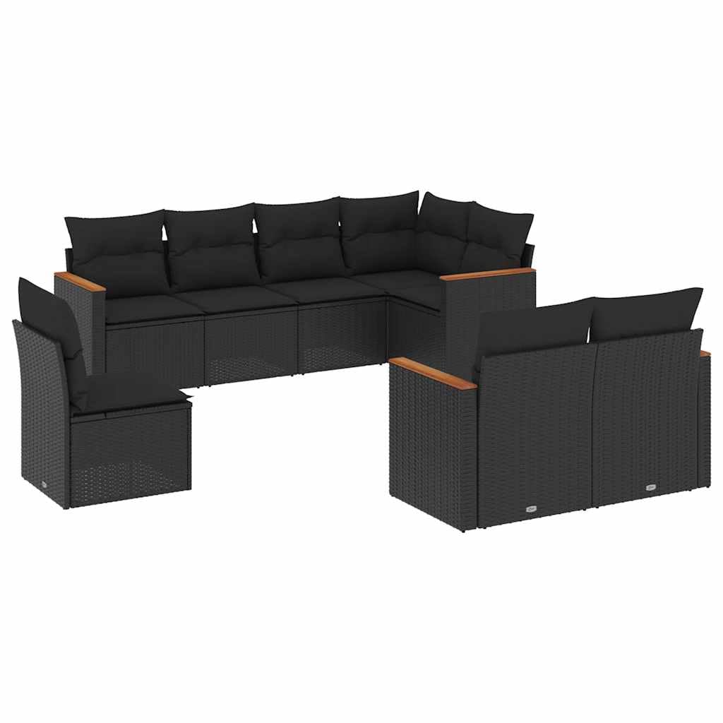 Set da giardino modulare in rattan PE nero con cuscini e deposito impermeabile