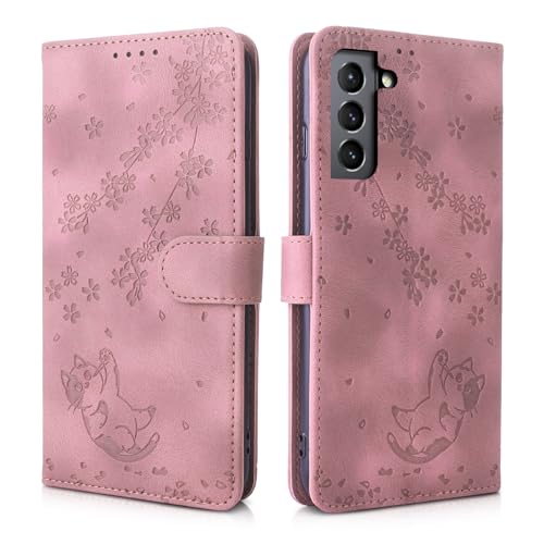 CXTCASE Funda para Samsung Galaxy S21 FE 5G, Funda Tapa Libro Movil Carcasa PU Cuero Flip Caso Cubierta Case Funda con Soporte y Ranuras para Tarjetas para Samsung Galaxy S21 FE 5G, Rosa