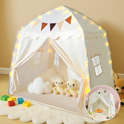 Tienda de campaña infantil con luces LED y decoración, XXL para niños con ventanas, tienda de juegos para niños a partir de 3 años, 150 x 108 x 150 cm