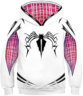RINXES Spider Gwen Hoodie Girls Pullover Kids Superhero 3D Sweatshirts Child Classic Long Sleeve Pull Over Spring Autumn Children Cosplay Custume,A-Kids(115~125cm)