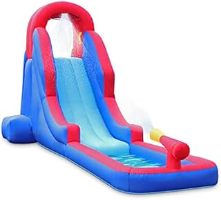 Sunny & Fun Compact Inflatable Water Slide Park – Heavy-Duty Nylon for Outdoor Fun - Climbing Wall, Slide, & Small Splash Pool – Easy to Set Up & Inflate with Included Air Pump & Carrying Case
